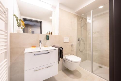 a bathroom with a toilet sink and a shower at ipartment Böblingen Sindelfingen in Böblingen
