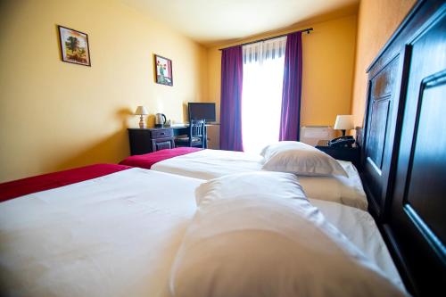 a bedroom with two beds and a window at Hotel Clasic in Sebeş