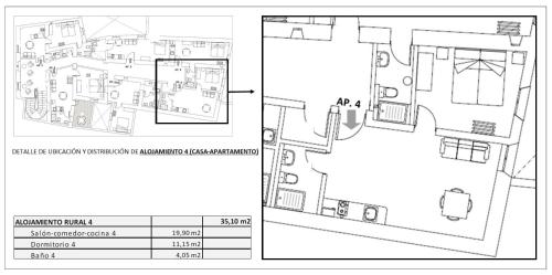 a drawing and a diagram of a house at APARTAMENTOS RURALES POSADA DE LLERENA in Llerena