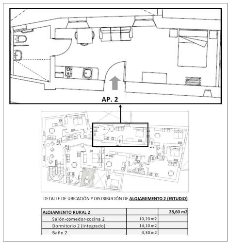 a plan and a diagram of a house at APARTAMENTOS RURALES POSADA DE LLERENA in Llerena