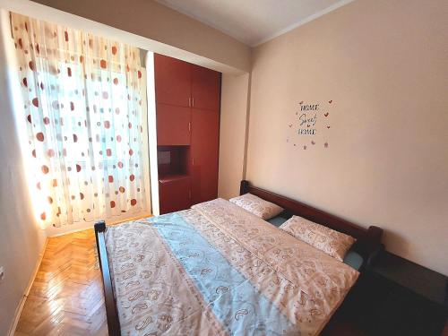 um quarto com uma cama e uma janela em Friendly City Centre em Podgorica