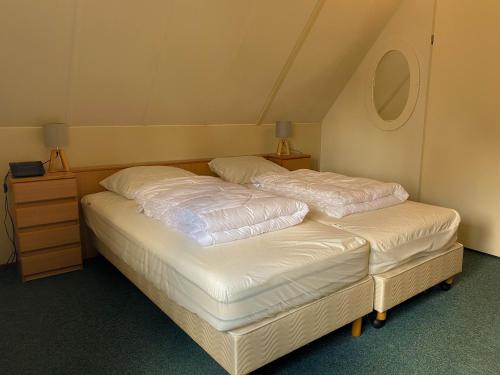 布雷斯肯斯的住宿－Hello Zeeland - Vakantiehuis Stern 265，两张睡床彼此相邻,位于一个房间里