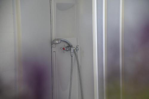 a shower door with a shower head in a bathroom at Mobile Homes Bilice in Bilice