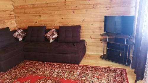 a living room with a couch and a flat screen tv at Садиба For Rest in Svityazʼ