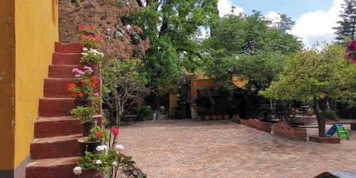 a courtyard with flowers and plants on a building at Hotel Sautto in San Miguel de Allende