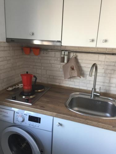 ハルキウにあるToledo Apartmentsのシンクと洗濯機付きのキッチン