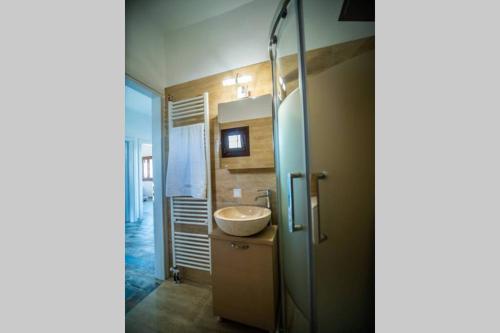 W łazience znajduje się umywalka i prysznic. w obiekcie Villa Clairy in Argalasti, Pelion w mieście Argalasti