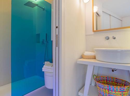 La salle de bains est pourvue d'un lavabo et d'une douche en verre. dans l'établissement Paseo de la Habana II, à Madrid