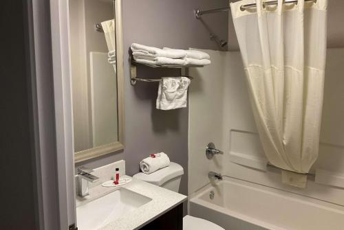 a bathroom with a sink and a toilet and a shower at Microtel Inn and Suites Clarksville in Clarksville