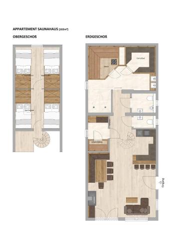 a floor plan and elevation view of a building at Saunahaus Gröbming in Gröbming