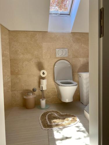 a bathroom with a toilet and a window at Kuća za odmor "Villa Oliva" in Ivan Dolac