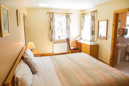 a bedroom with a bed and a desk and a sink at Groarty House/Manor in Derry Londonderry