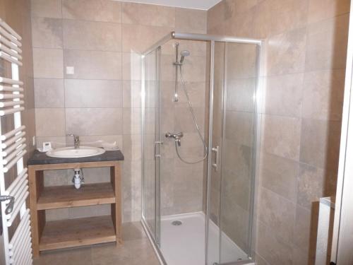 y baño con ducha y lavamanos. en Appartement La Tania, 5 pièces, 12 personnes - FR-1-513-17 en La Tania