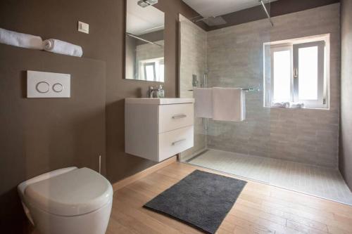 a bathroom with a toilet and a sink and a shower at Villa Anna in Krmed