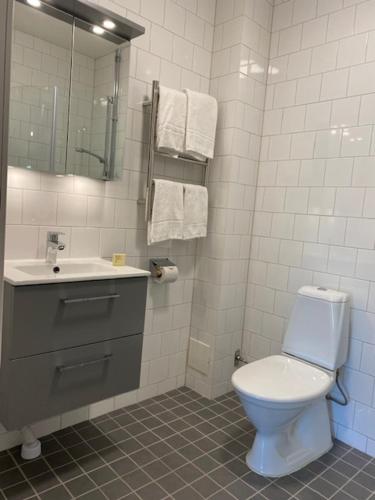 a bathroom with a toilet and a sink at Magnolia House Norrviken in Sollentuna