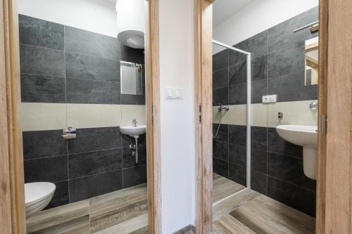 uma casa de banho com um WC e um lavatório em Pohoda Salaš u Velehradu-2 apartmany em Uherské Hradiště
