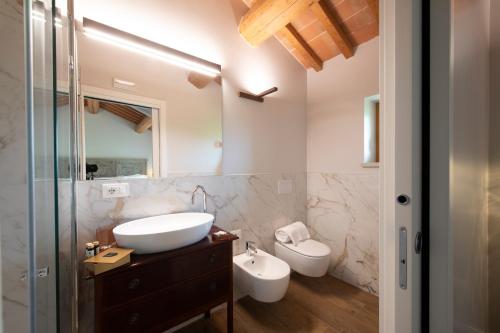 a bathroom with a sink and a toilet at Magari Estates Boutique Hotel in Colognola ai Colli