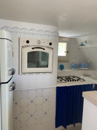 a kitchen with a stove and a microwave at Lamia Nina in Cisternino