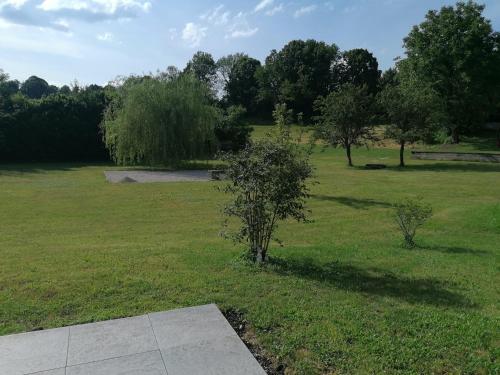 un parc avec un arbre dans l'herbe dans l'établissement Chez Catherine & Patrick, à Fontenu