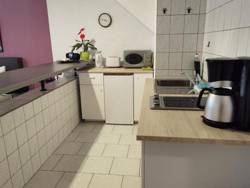 een keuken met een wastafel en een aanrecht bij Haus Linde Frauenwald am Rennsteig in Frauenwald