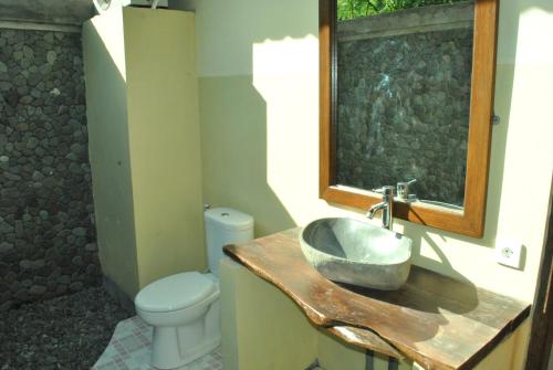 a bathroom with a sink and a toilet at Pondok Rahayu Guest House in Pemuteran