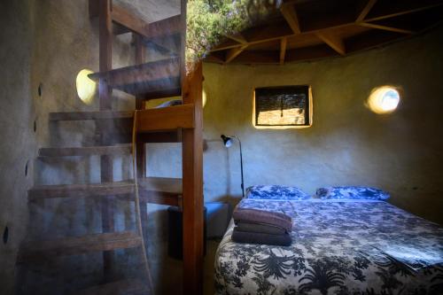a bedroom with a bunk bed and a ladder at Solscape in Raglan