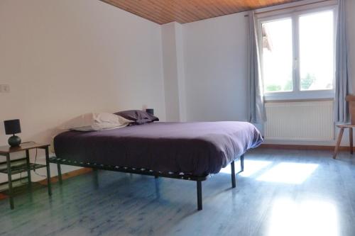 a bedroom with a bed in a room with a window at Gîte Le Chasseron in Les Fourgs