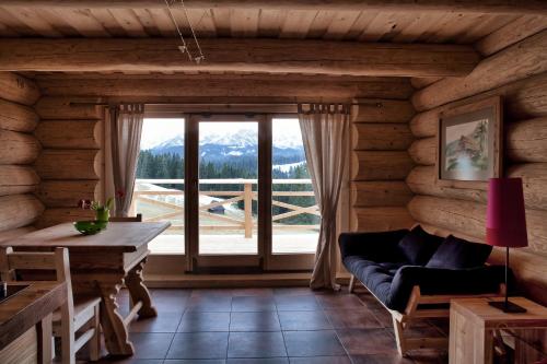 布科维纳-塔钱斯卡Szymkówka的小木屋内带大窗户的客厅