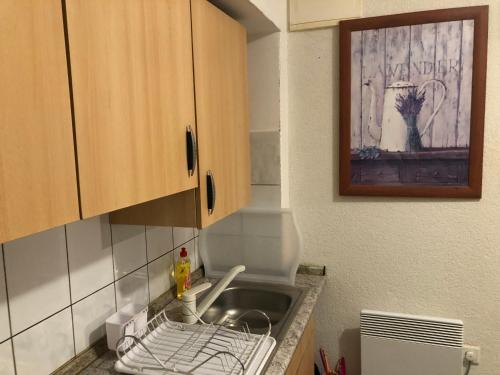 a small kitchen with a sink and a sink at La Villa - Beach house & Rooms in Crikvenica
