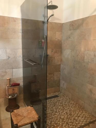 una ducha con puerta de cristal en un baño en Oustau du Ventoux, en Bédoin