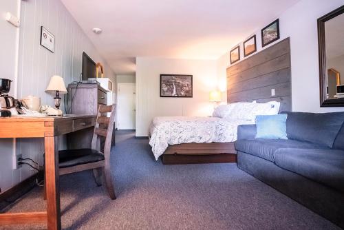 a bedroom with a bed and a blue couch at Scenic Inn in Conway