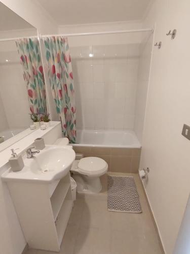 a bathroom with a sink and a toilet and a shower at New Relax Departamento in La Serena