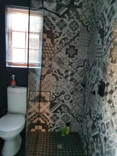 y baño con aseo y ducha. en Melvilla Studio, en Johannesburgo