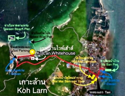 a map of koh lan with a yellow circle at Koh Larn White House in Ko Larn