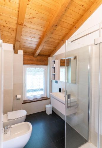 a bathroom with a sink toilet and a shower at Casa Alberta in Pieve Di Ledro