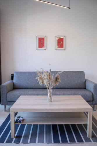 a living room with a couch and a coffee table at Alyvų Namai Nida in Nida