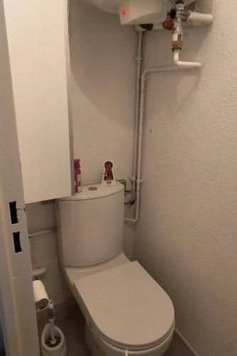 d'une petite salle de bains avec des toilettes et des tuyaux blancs. dans l'établissement Appartement 604 avec vue sur la vallée de la Cerdagne, à Font-Romeu-Odeillo-Via