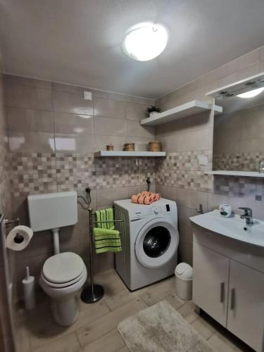 a bathroom with a washing machine and a sink at Apartman Ane - Bribir in Bribir