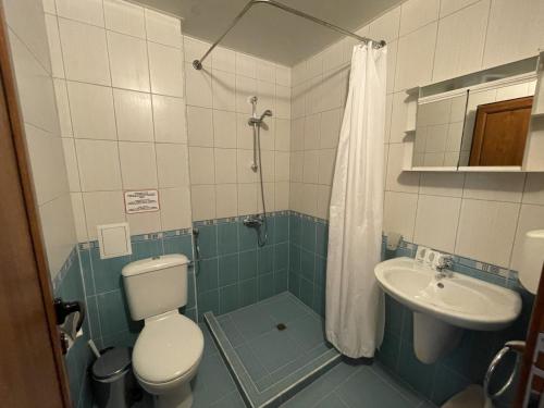 um banheiro pequeno com vaso sanitário e pia em Hotel Vega em Kranevo