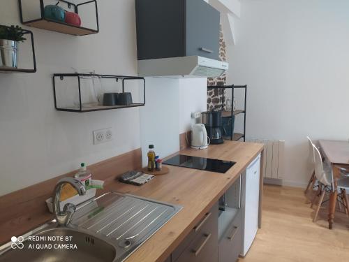 une cuisine avec un évier et un plan de travail dans l'établissement Aux portes de Guérande, à Guérande