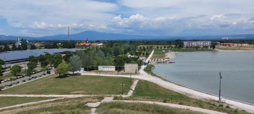 an aerial view of a large body of water at Provence, Studio climatisé, vue lac Spirou 400 metres, Avignon 15 mn in Monteux
