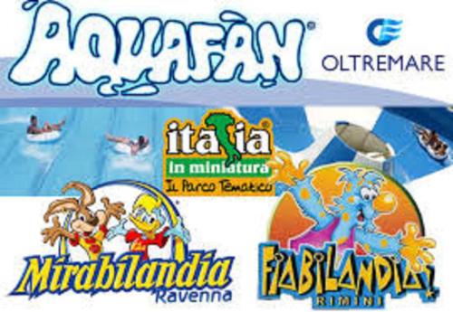 a sign for a water park with a cartoon at Hotel Arno in Misano Adriatico