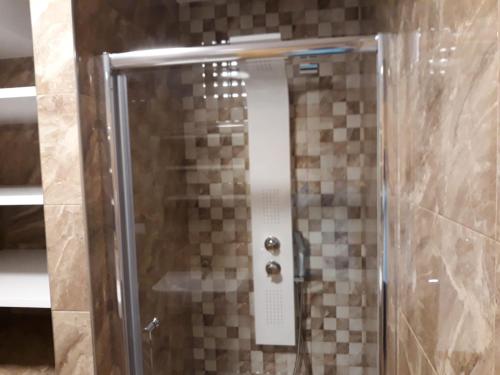 a shower with a glass door in a bathroom at Andreamar in Cambados