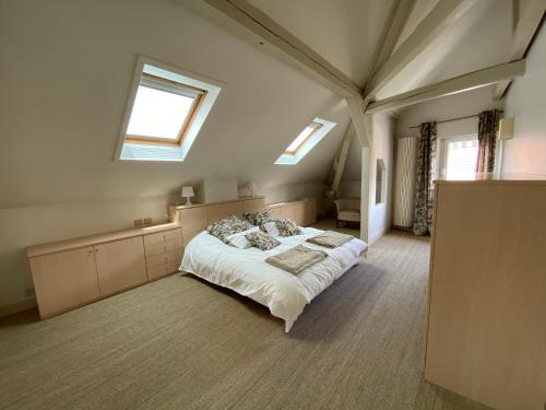 a bedroom with a bed in a room with windows at Elegant Duplex de Haut Standing de 230m2 in La Roche-sur-Foron