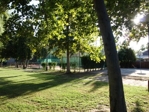 a park with trees and grass and a fence at Garden Club Panzió in Balatonmáriafürdő