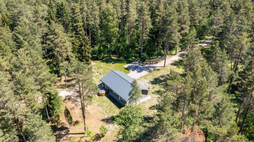 an aerial view of a house in the woods at Jõeranna Lodge in Paope