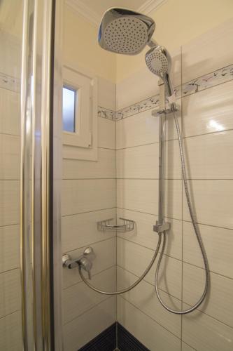 a shower with a shower head in a bathroom at Yannis Nest in Lákka