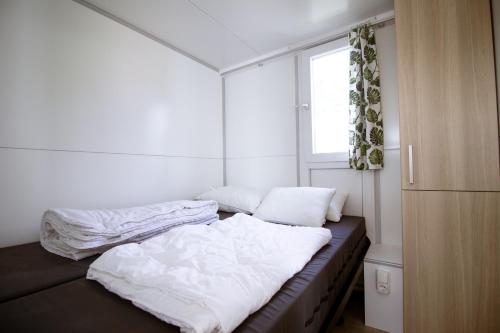 a bedroom with two beds and a window at Blackbird in Biddinghuizen