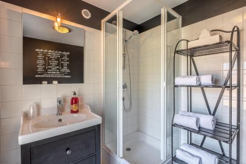 une salle de bain avec une douche et un lavabo et une douche dans l'établissement Le Clos Richelieu, à Amboise