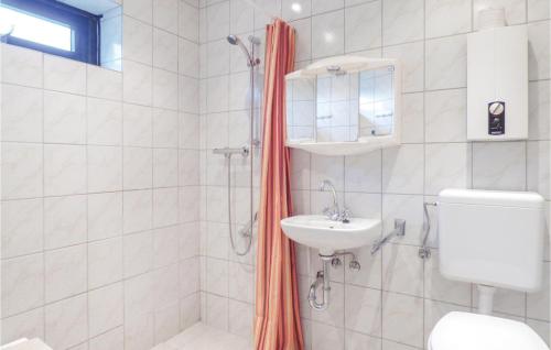 a bathroom with a shower and a toilet and a sink at Beautiful Home In Gerolstein With Wifi in Gerolstein